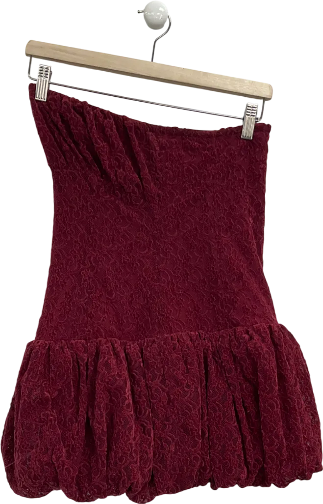 PrettyLittleThing Cherry Red Lace Bandeau Ruched Mini Dress UK 8