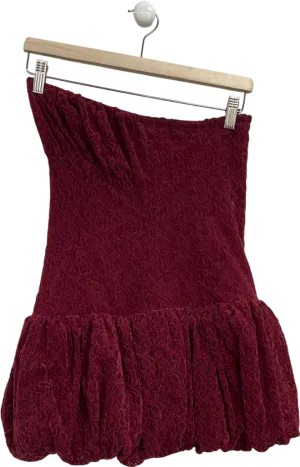 PrettyLittleThing Cherry Red Lace Bandeau Ruched Mini Dress UK 8