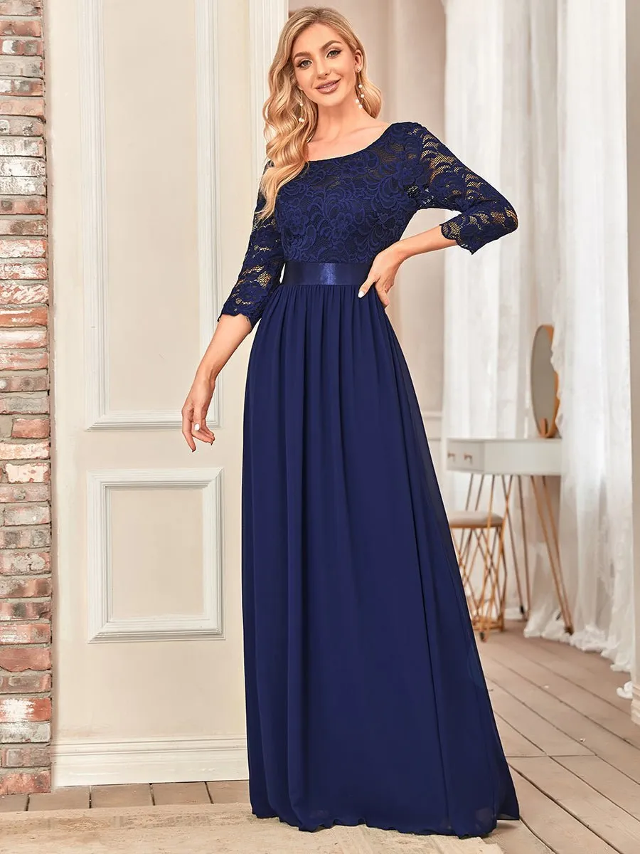 Pricilla lace and chiffon dress in navy blue Express NZ wide