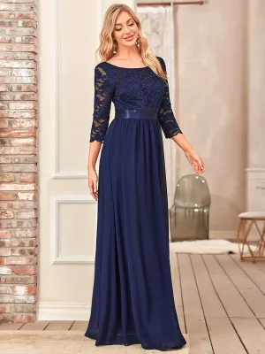 Pricilla lace and chiffon dress in navy blue Express NZ wide