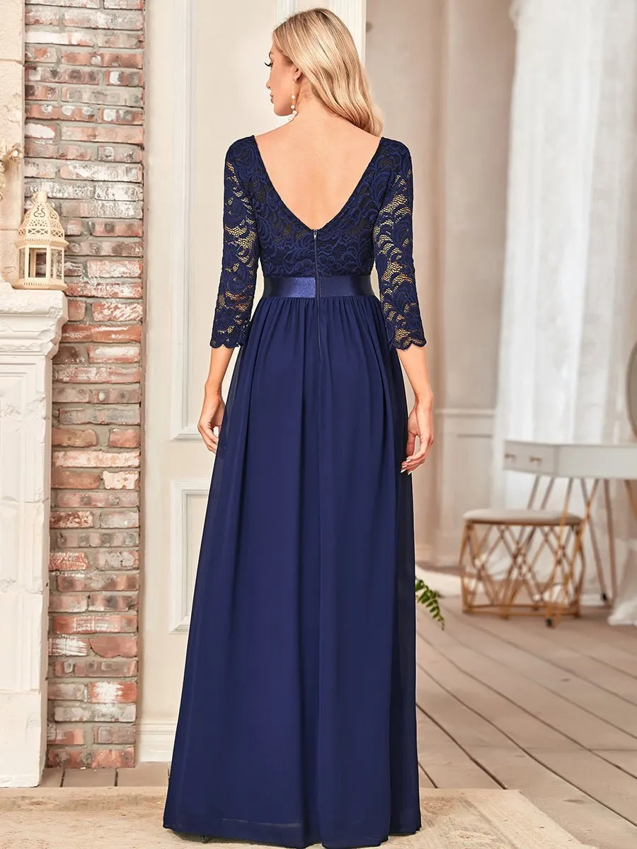 Pricilla lace and chiffon dress in navy blue Express NZ wide