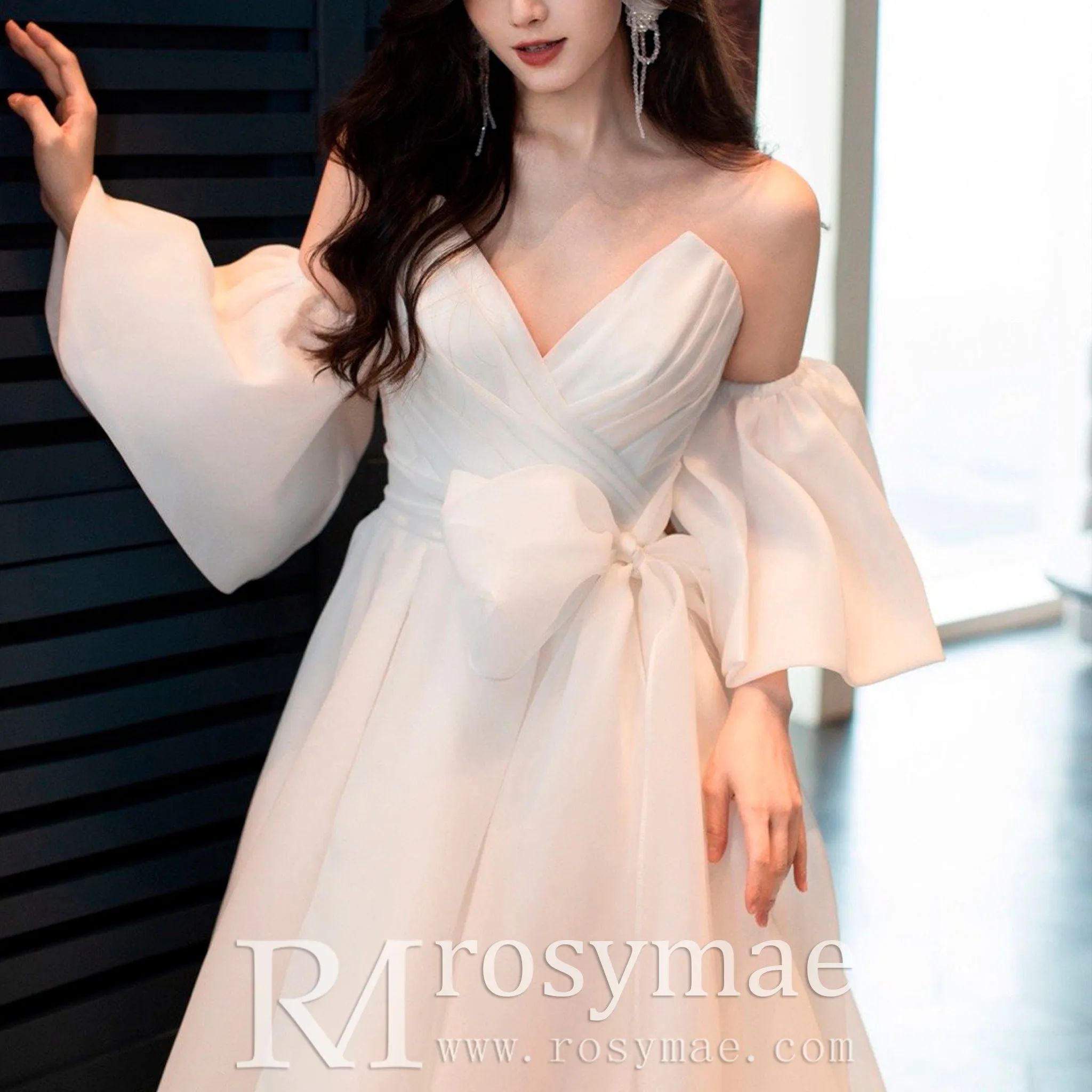 Princess A-line Wedding Dress with Detachable Puff Sleeves