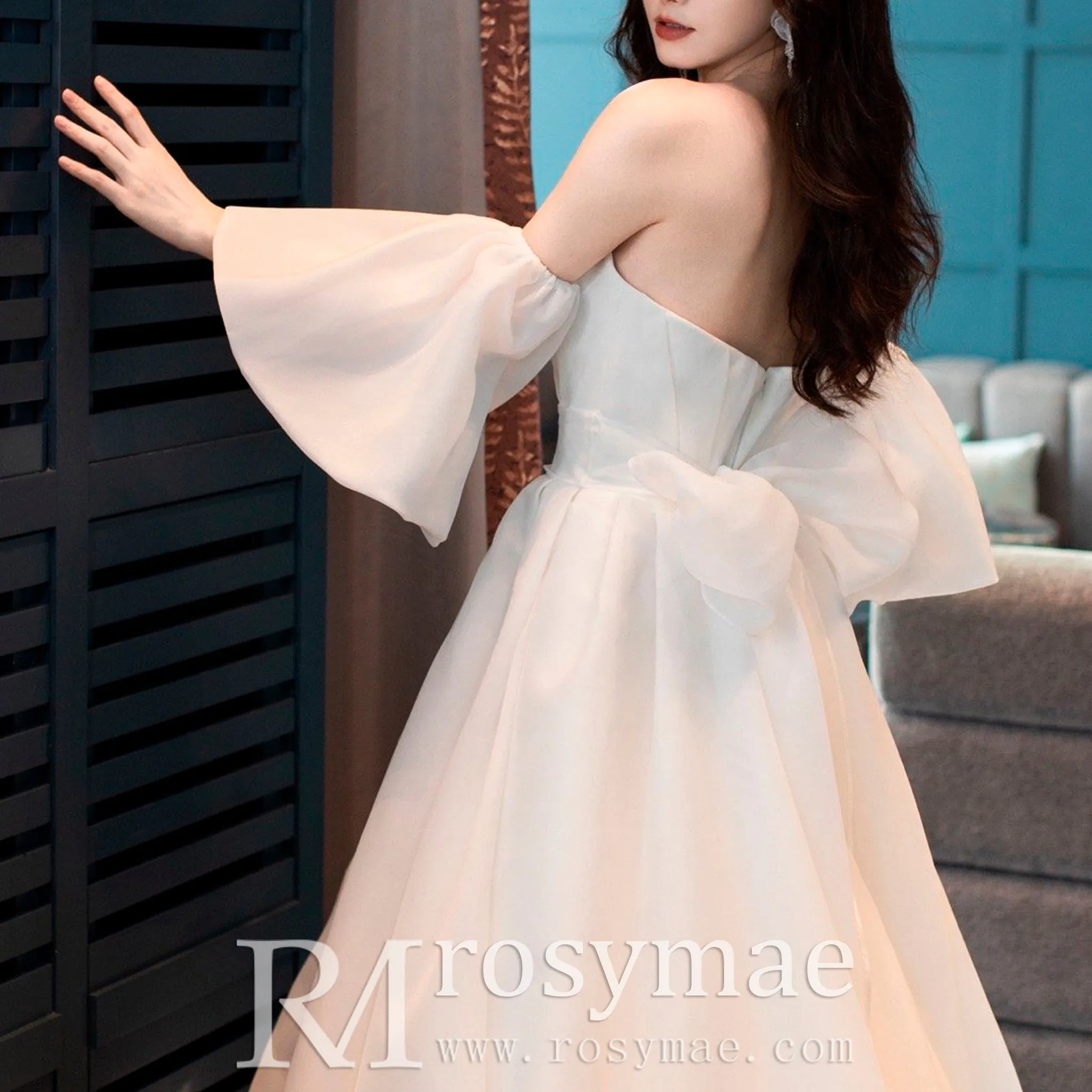 Princess A-line Wedding Dress with Detachable Puff Sleeves