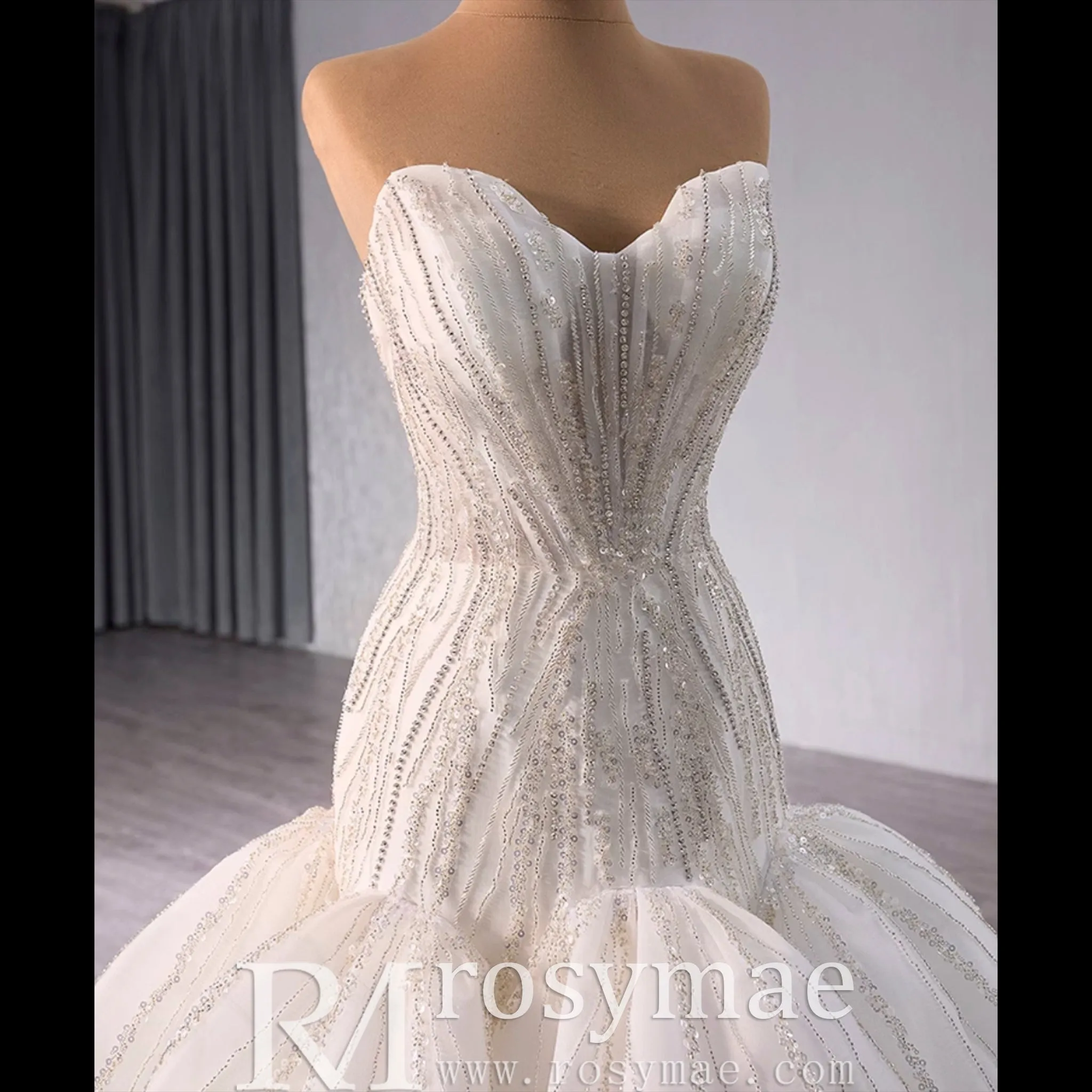 Princess Sparkly Sequins Bridal Trumpet Wedding Dress