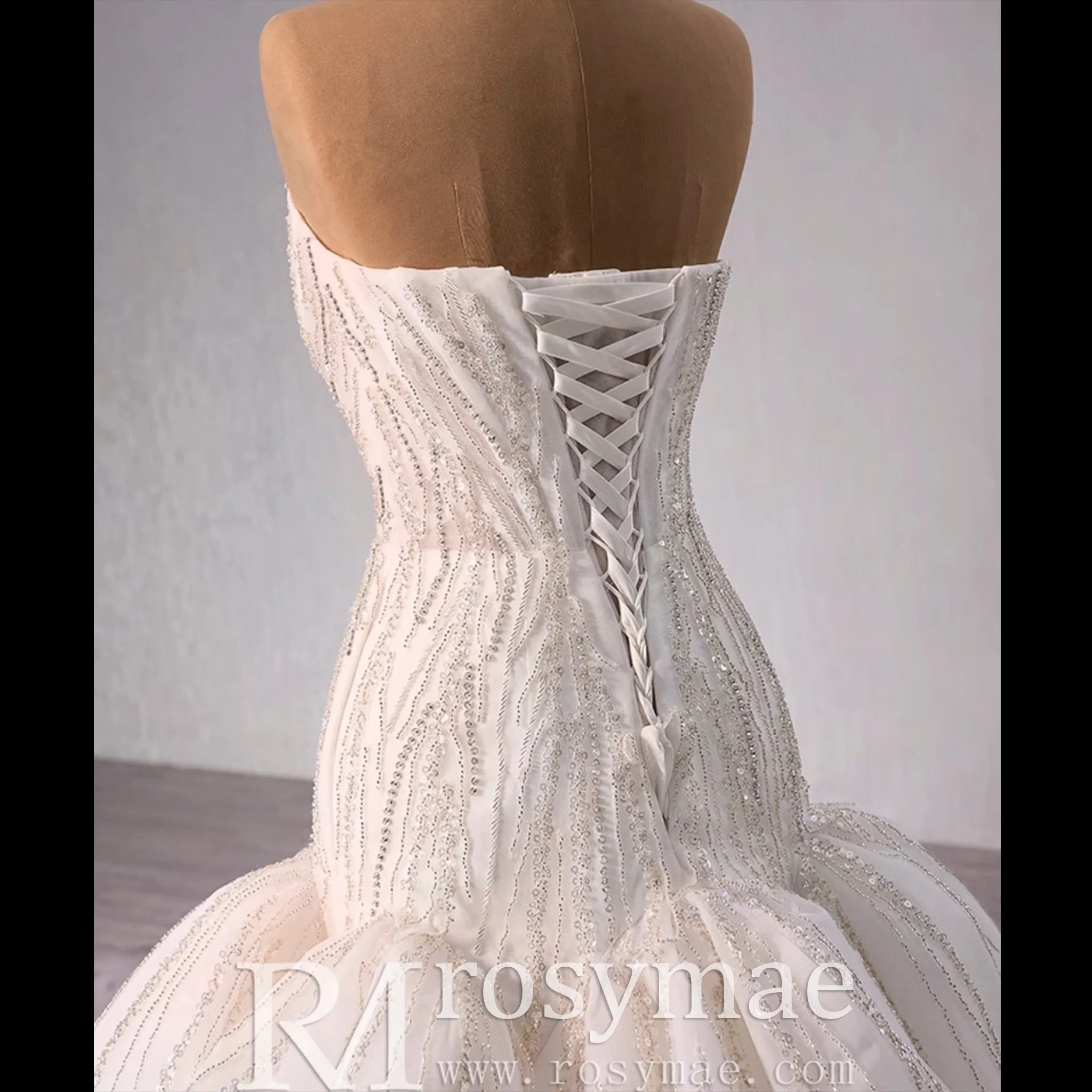 Princess Sparkly Sequins Bridal Trumpet Wedding Dress