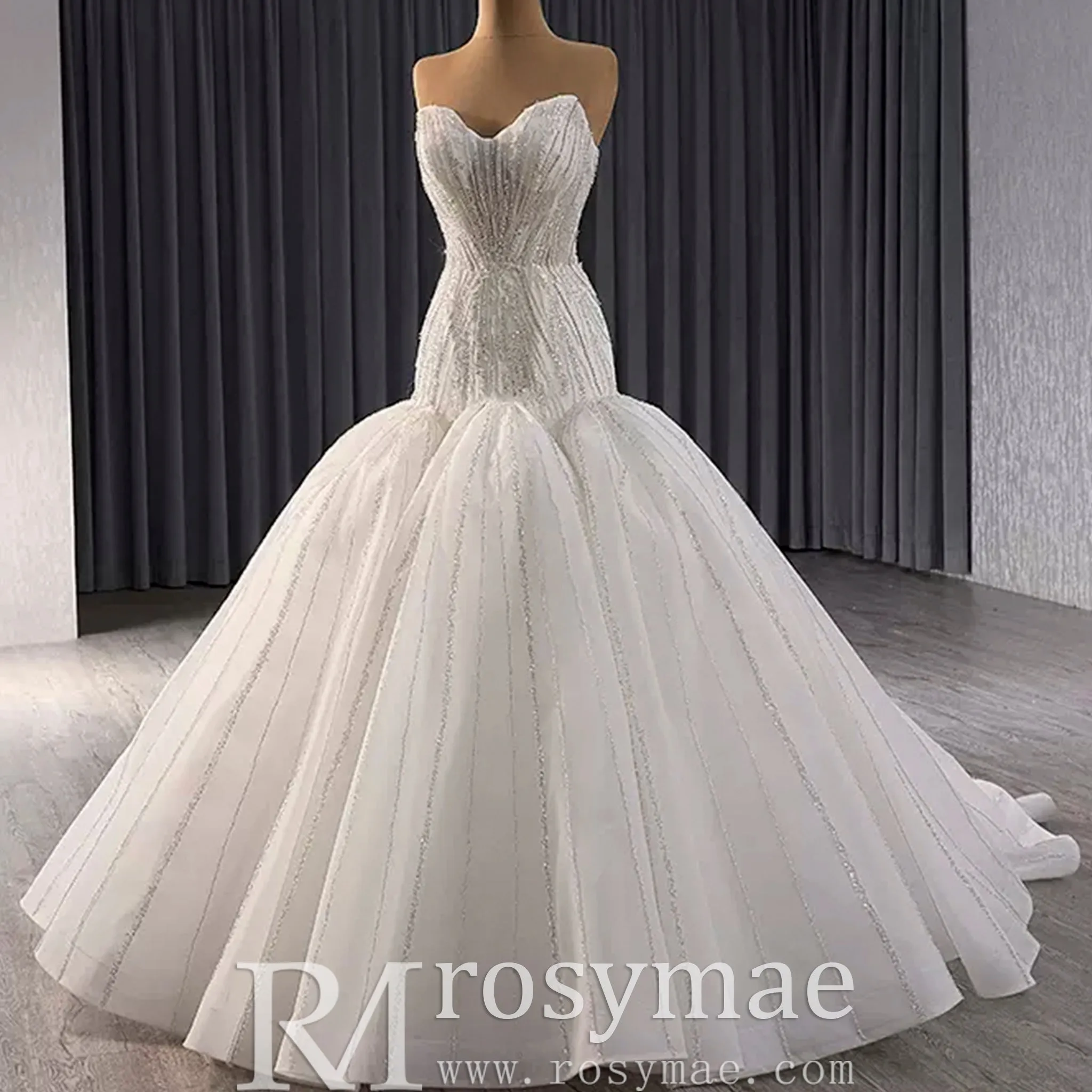 Princess Sparkly Sequins Bridal Trumpet Wedding Dress