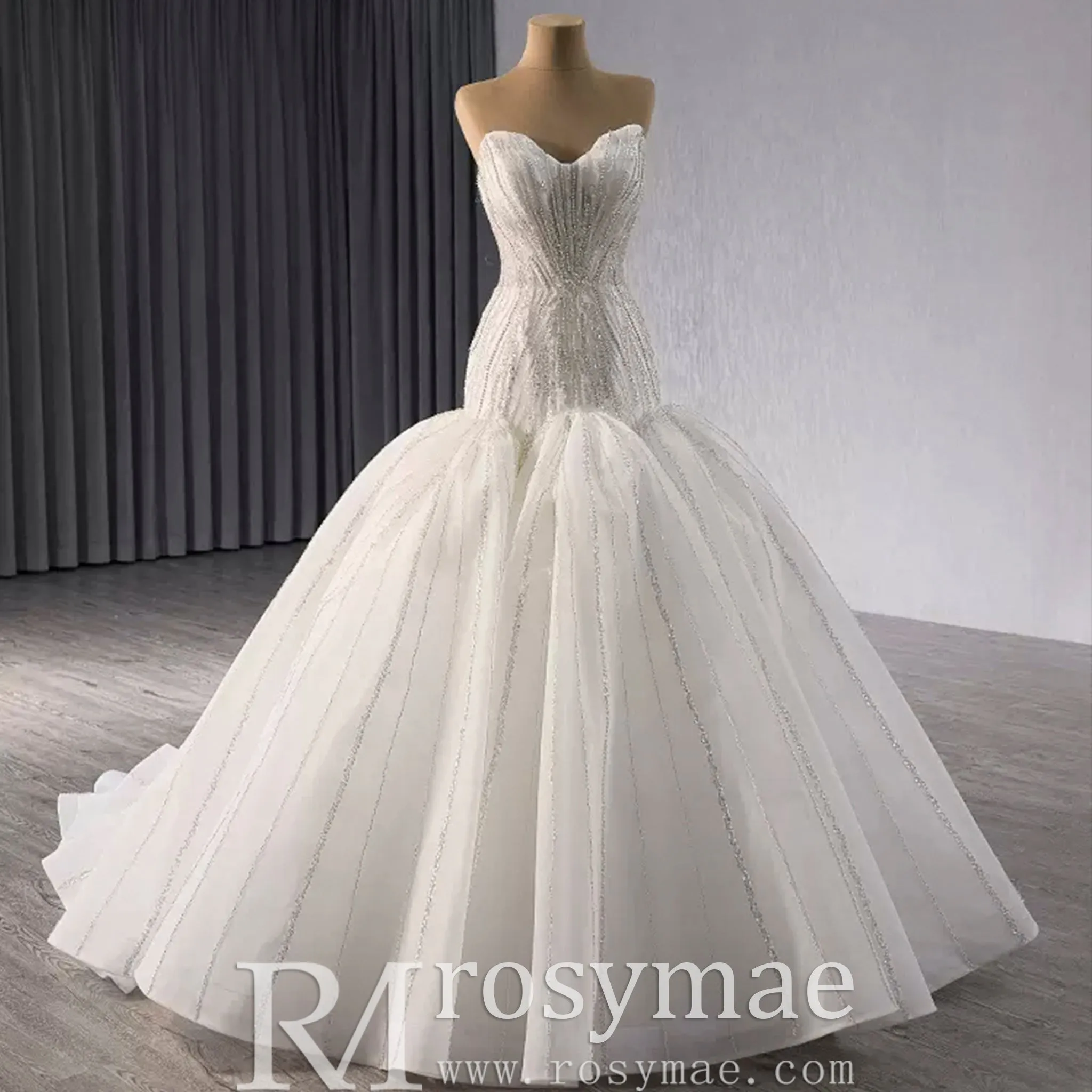 Princess Sparkly Sequins Bridal Trumpet Wedding Dress