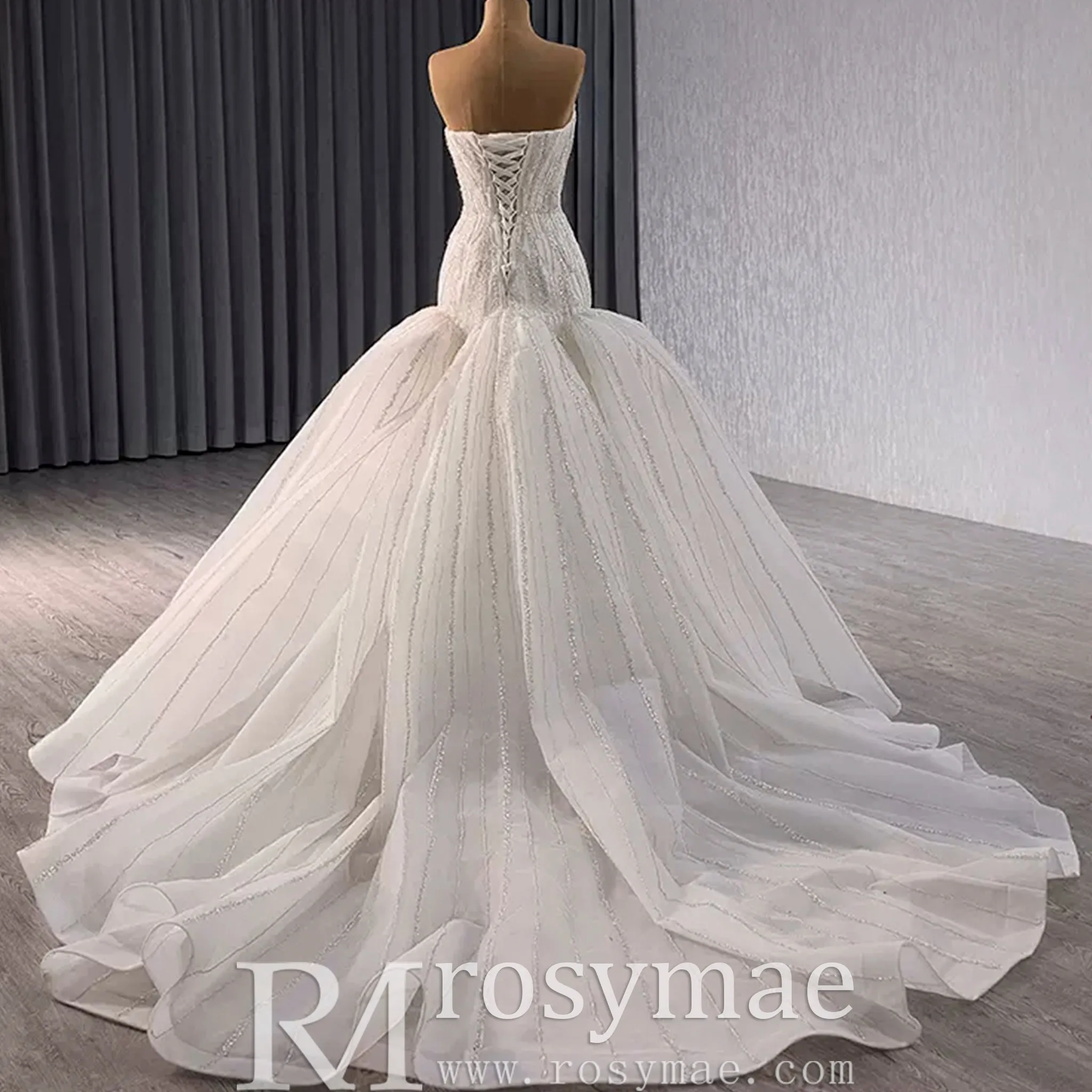 Princess Sparkly Sequins Bridal Trumpet Wedding Dress