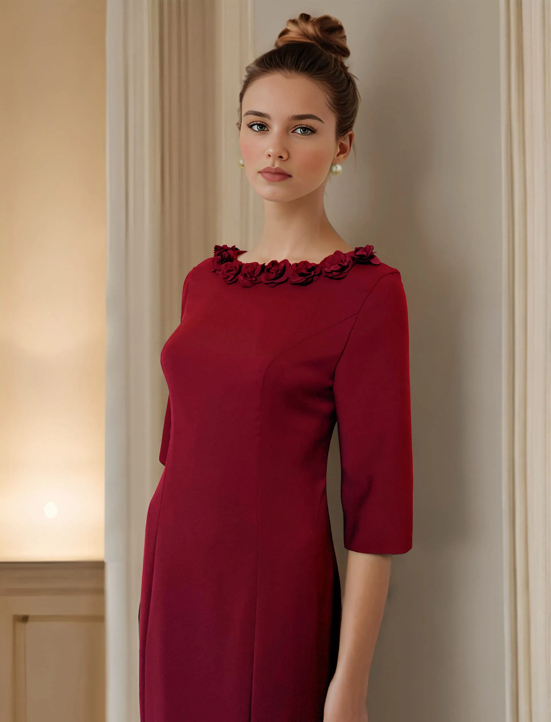 Prose Modest Gown with Rose Appliques