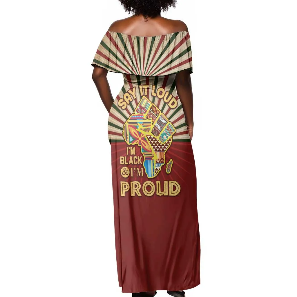 Proud African Off Shoulder Maxi Dress - Hand Up Africa Map Art DT02
