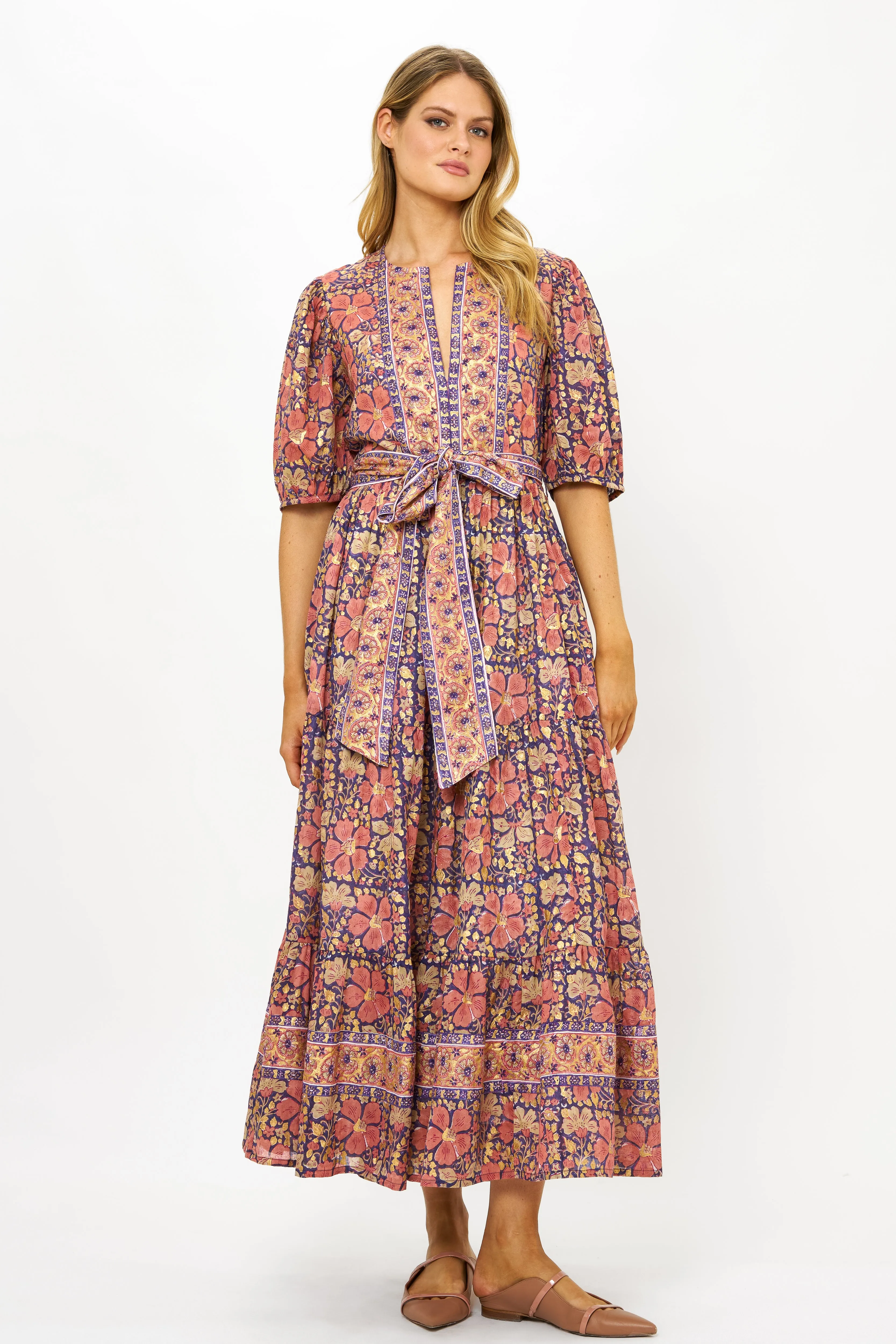 Puff Sleeve Maxi- Matera Navy