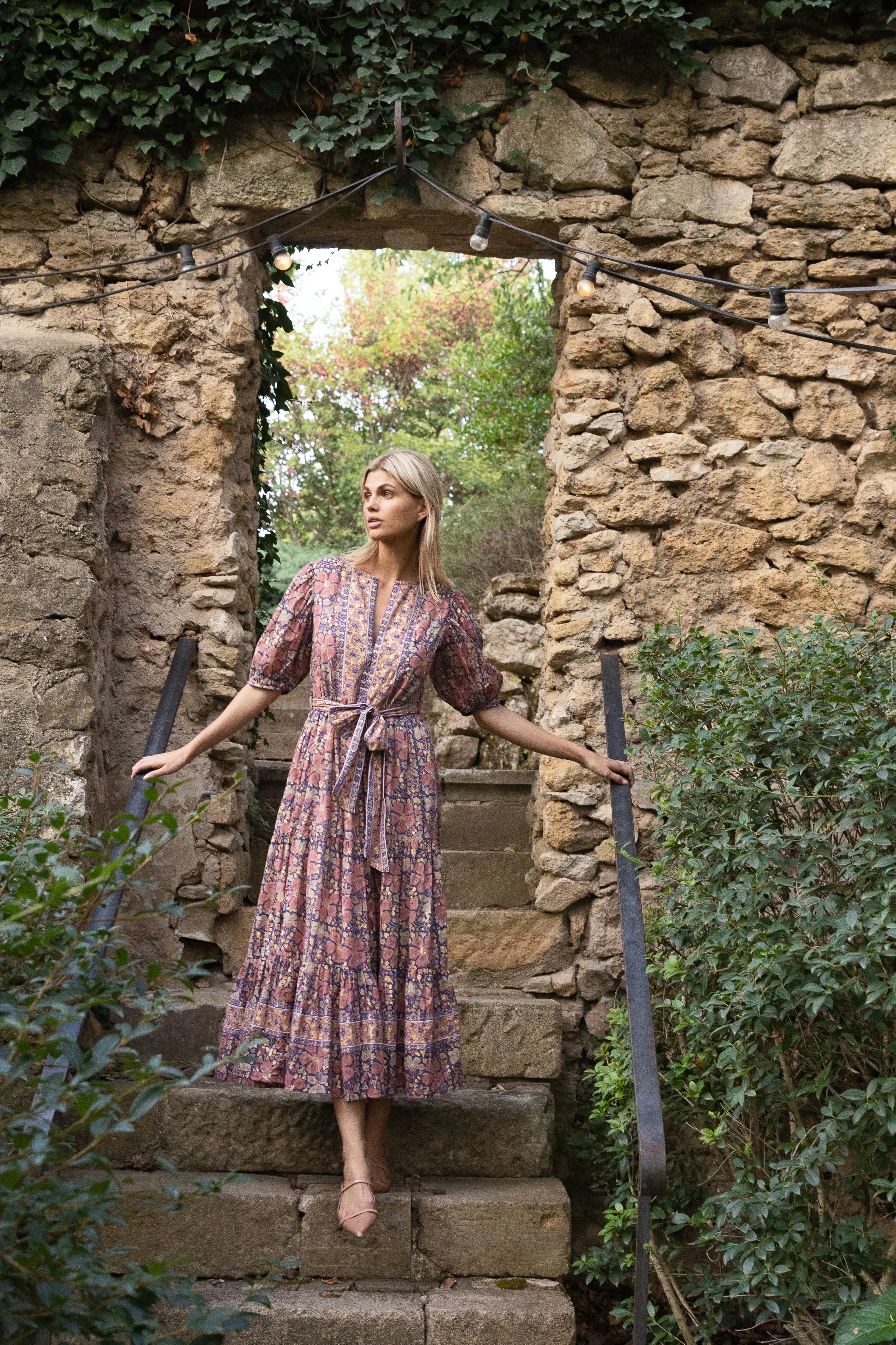 Puff Sleeve Maxi- Matera Navy