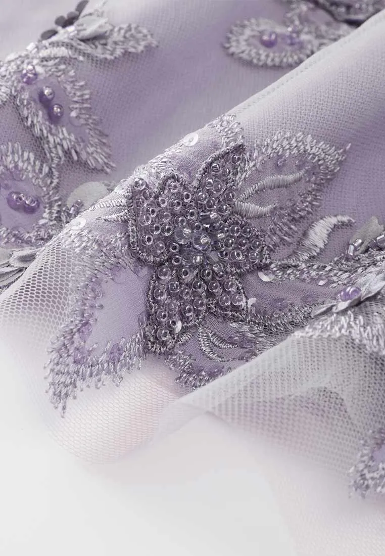 Purple 3D Floral Embellished Dinner Dress