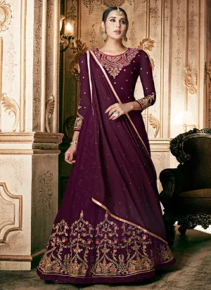 Purple Floral Embroidered Traditional Anarkali Suit