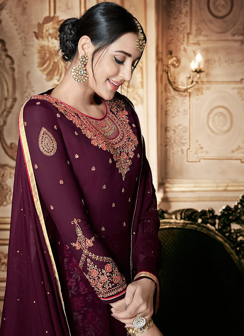 Purple Floral Embroidered Traditional Anarkali Suit