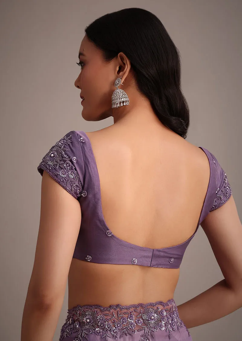 Purple Soft Organza Saree With Cutdana Sequins Embroidery