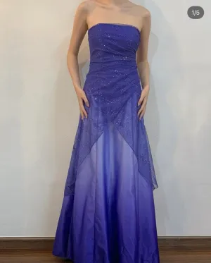 Purple Strapless A-Line Satin Ombre Long Prom Dress Vintage Party Dress, D669