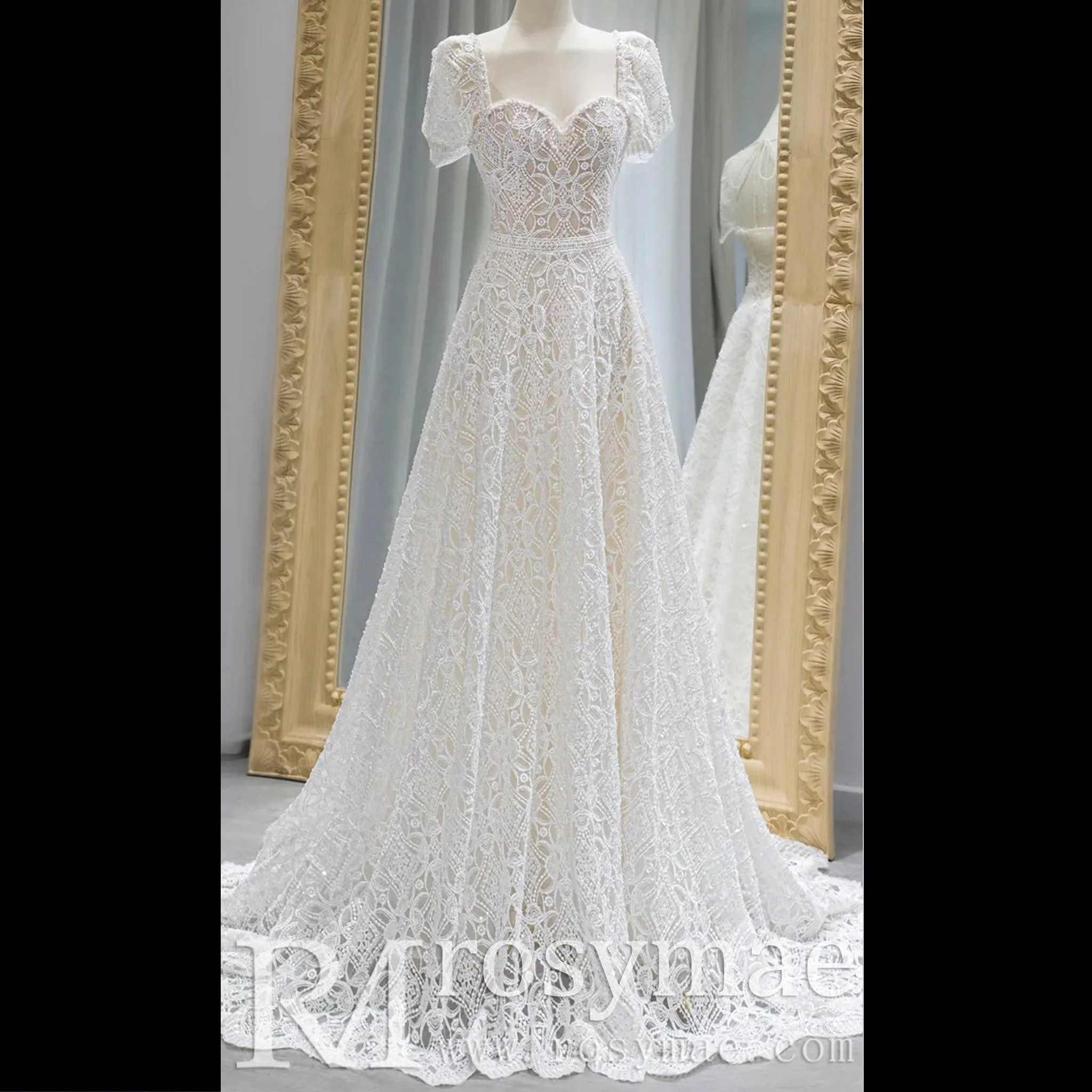 Queen Ann Lace A-line Wedding Dress with Pockets