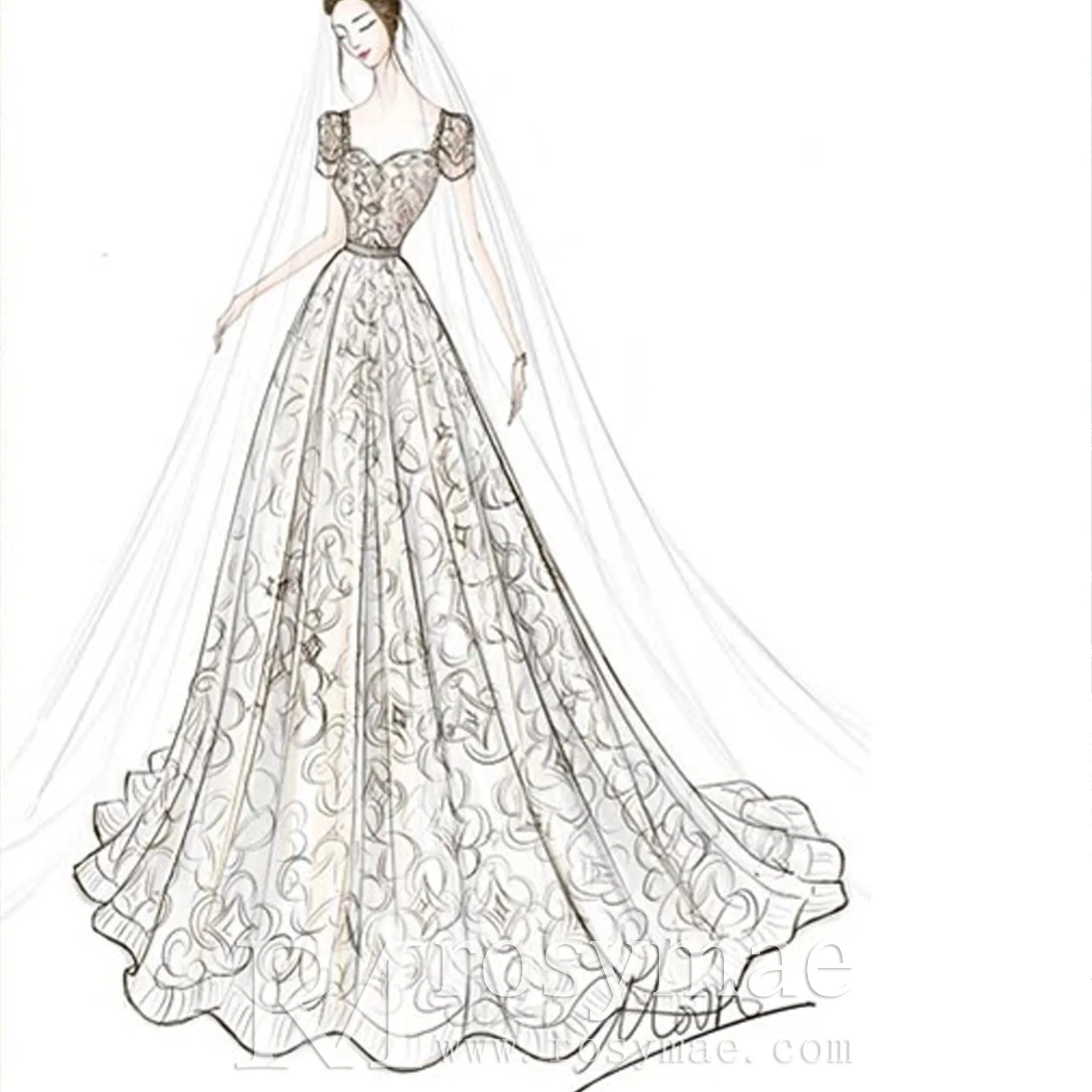 Queen Ann Lace A-line Wedding Dress with Pockets