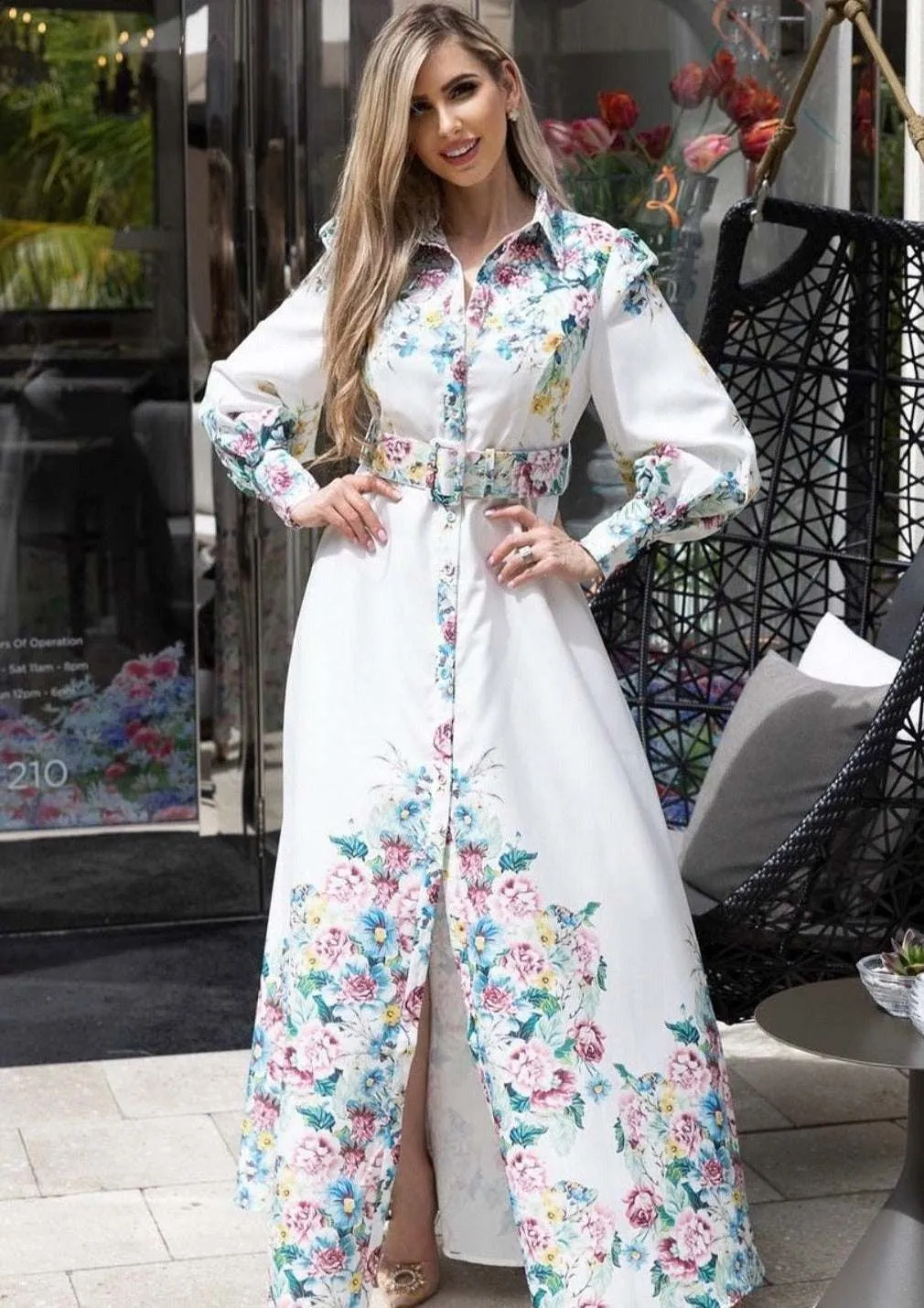 "FRANCIS" FLORAL LONG SLEEVE MAXI DRESS (PLUS SIZE)