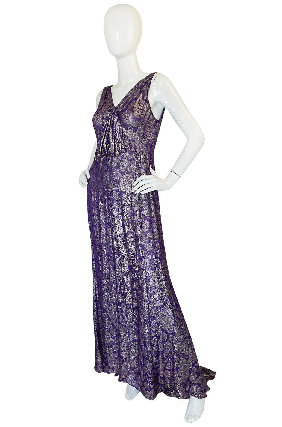 Rare & Extraordinary 1920s Purple & Gold Metallic Lame Gown