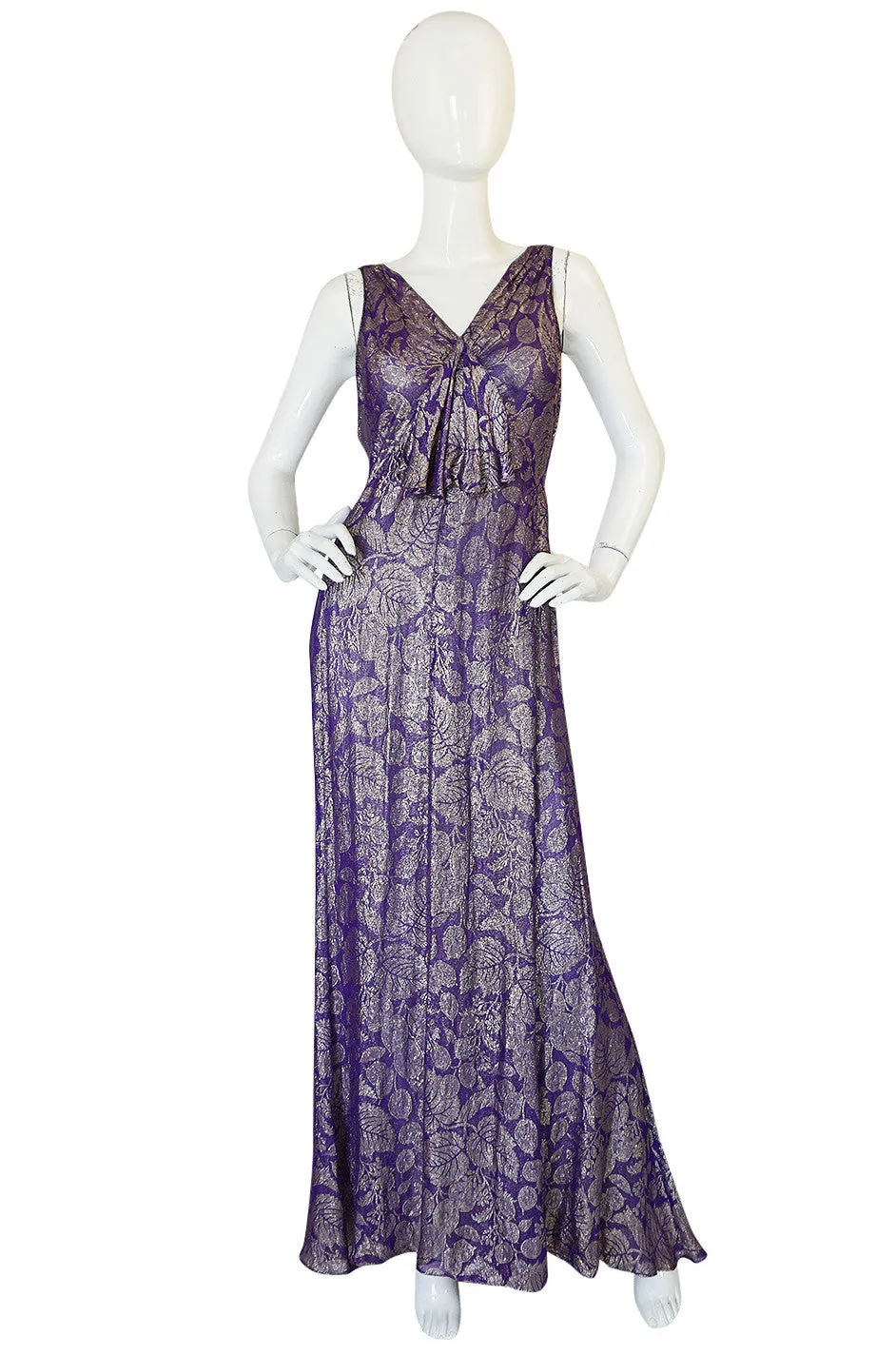 Rare & Extraordinary 1920s Purple & Gold Metallic Lame Gown
