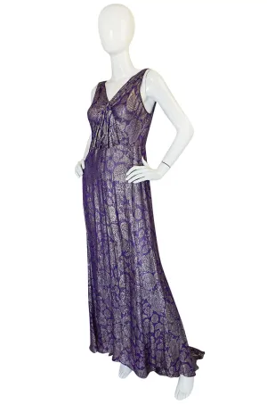 Rare & Extraordinary 1920s Purple & Gold Metallic Lame Gown