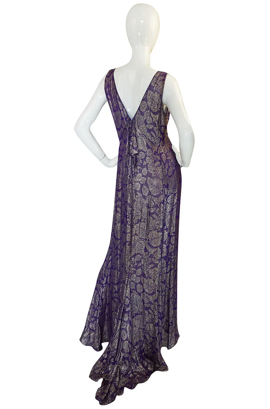 Rare & Extraordinary 1920s Purple & Gold Metallic Lame Gown