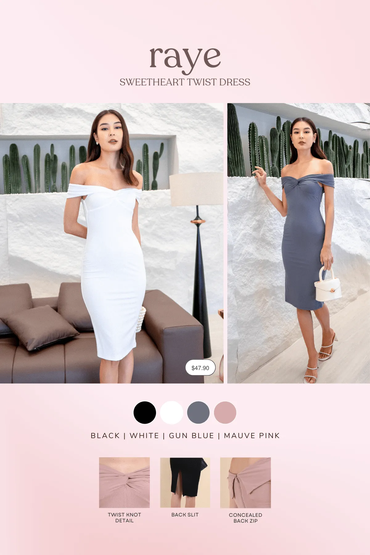 RAYE SWEETHEART TWIST DRESS IN MAUVE PINK