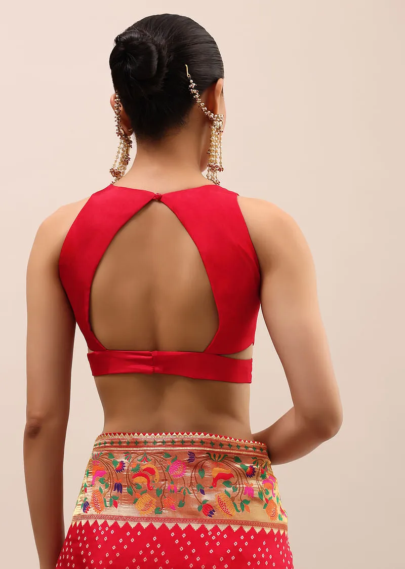 Red Bandhani Silk Saree