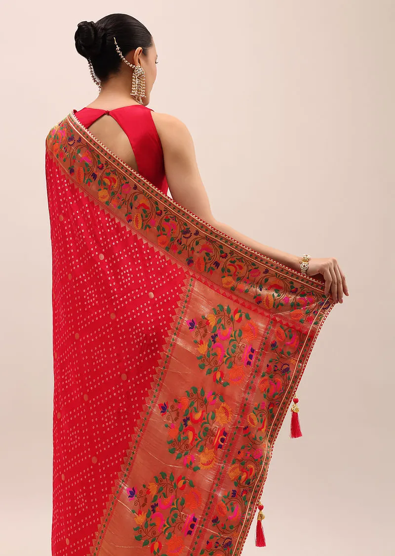 Red Bandhani Silk Saree