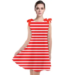 red beach stripe Tie Up Tunic Dress