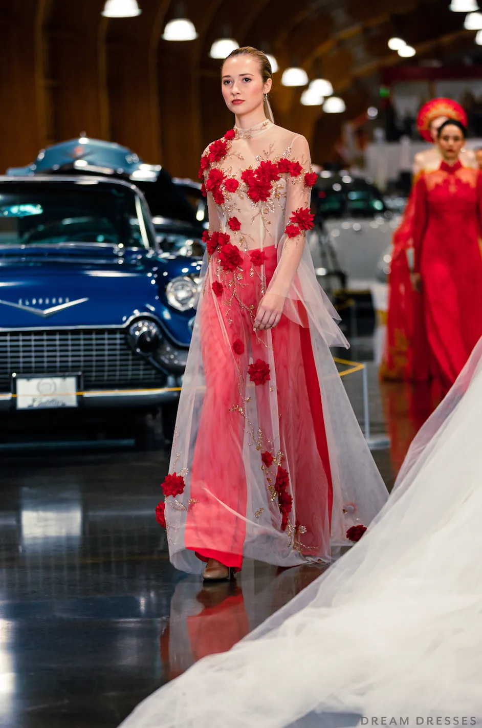 Red Bridal Ao Dai | Vietnamese Bridal Dress with Embellishment (#INA)