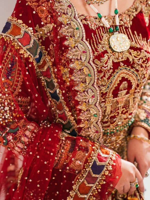 Red Bridal Pishwas Lehenga