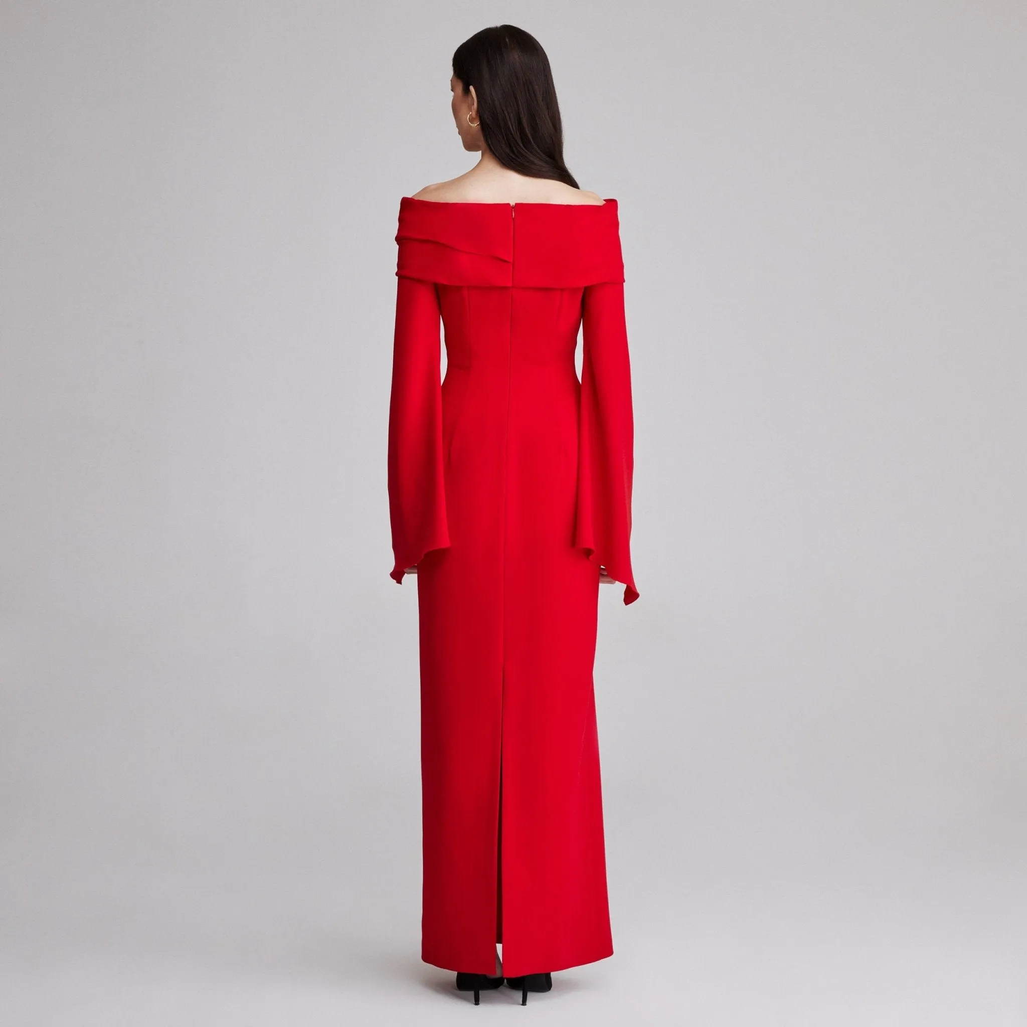 Red Draped off shoulder crepe Maxi dress
