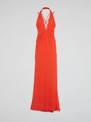 Red Halter Neck Maxi Dress