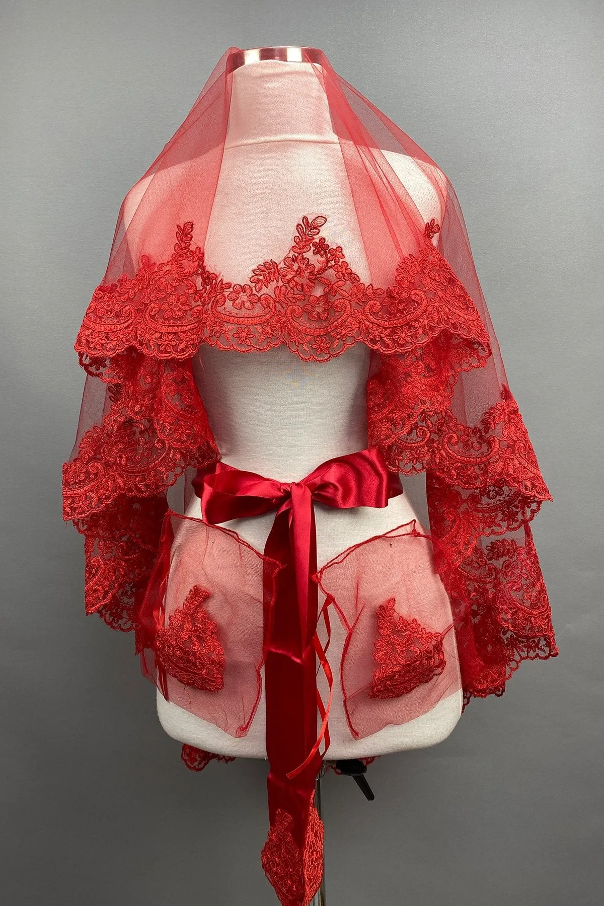 Red Lace Embroidered Bridal Veil Special Face Cover for Engagement and Henna Night