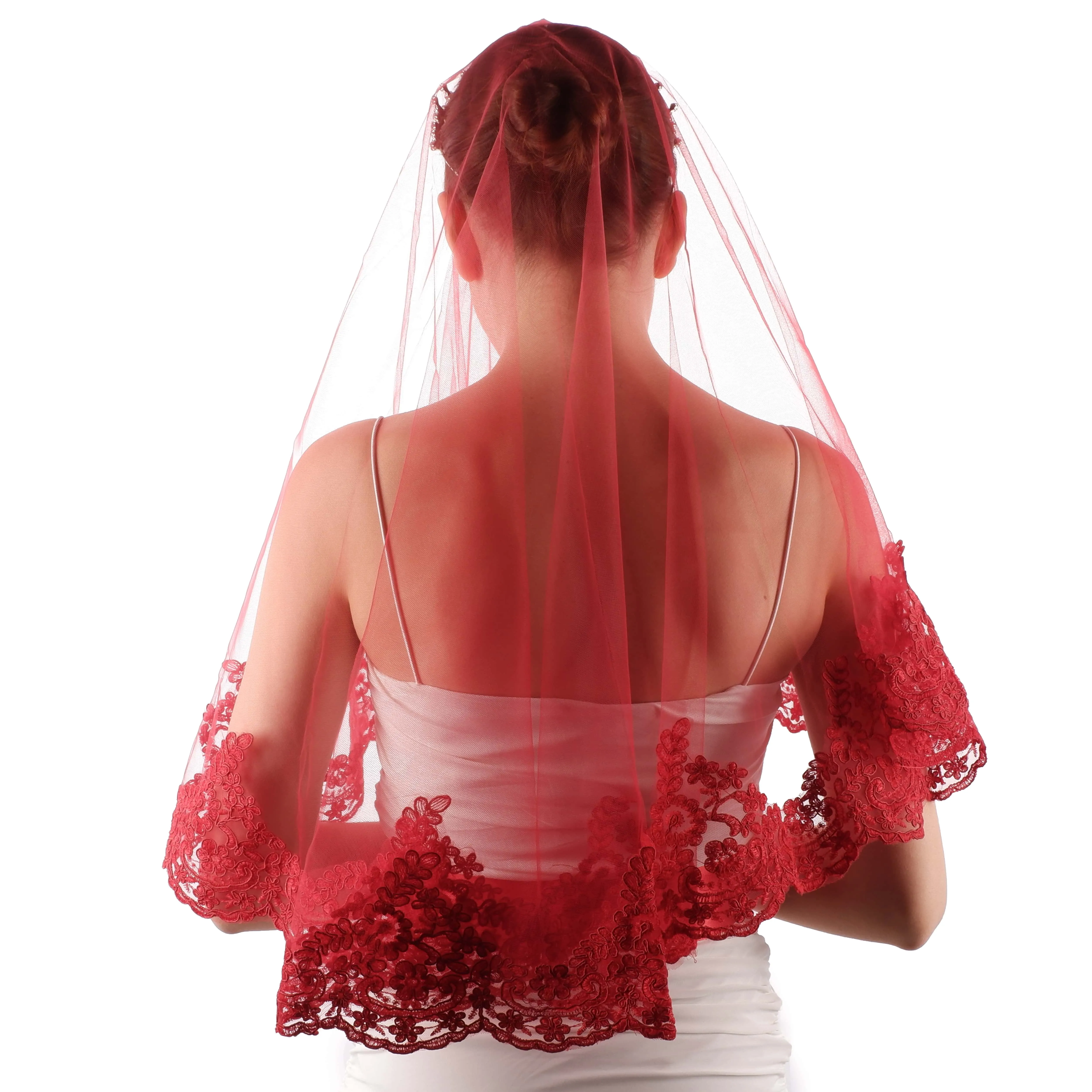 Red Lace Embroidered Bridal Veil Special Face Cover for Engagement and Henna Night