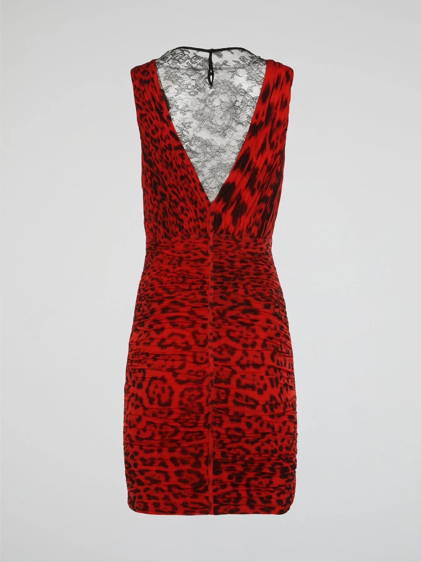 Red Leopard Print Ruched Dress