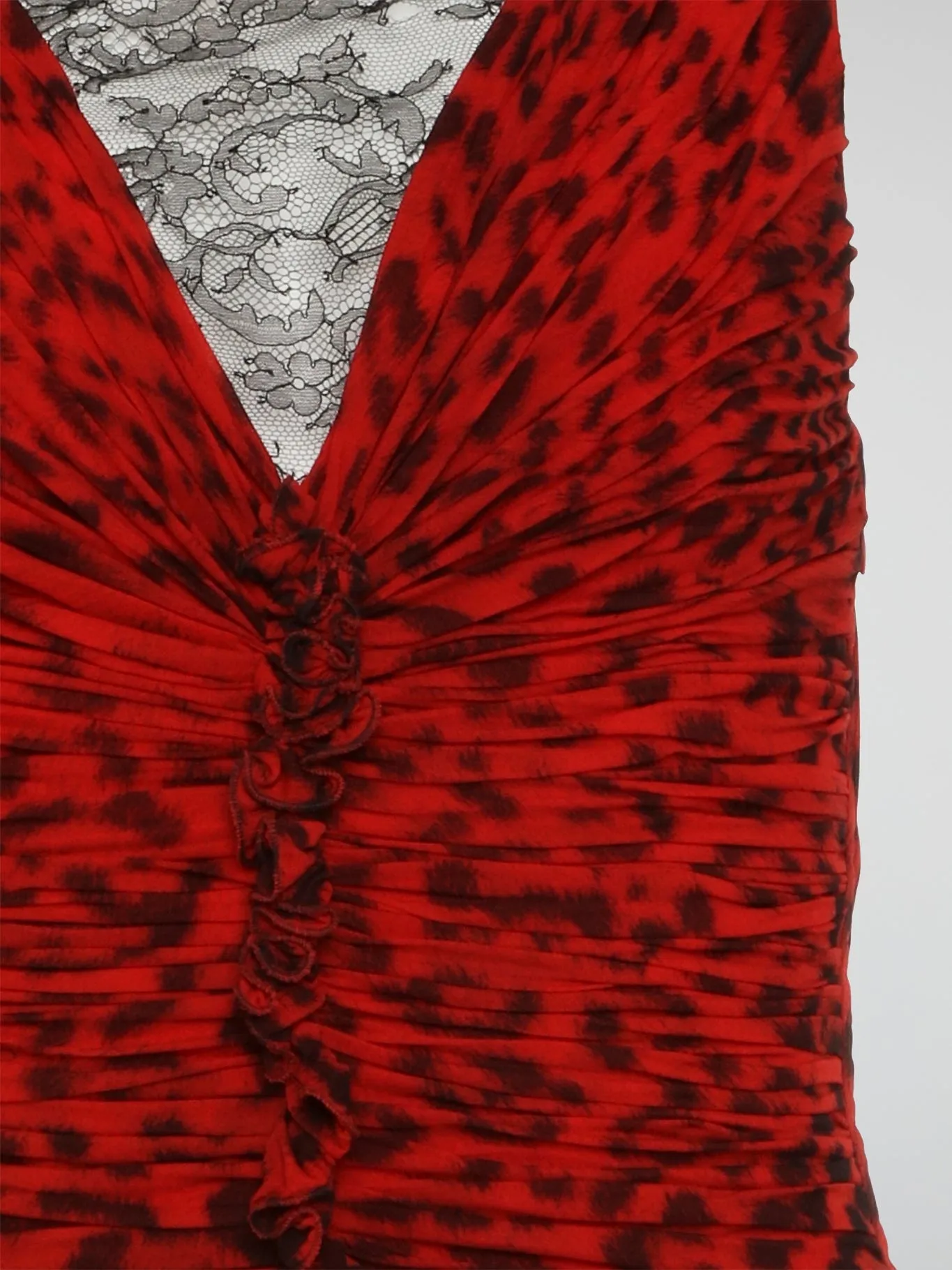 Red Leopard Print Ruched Dress