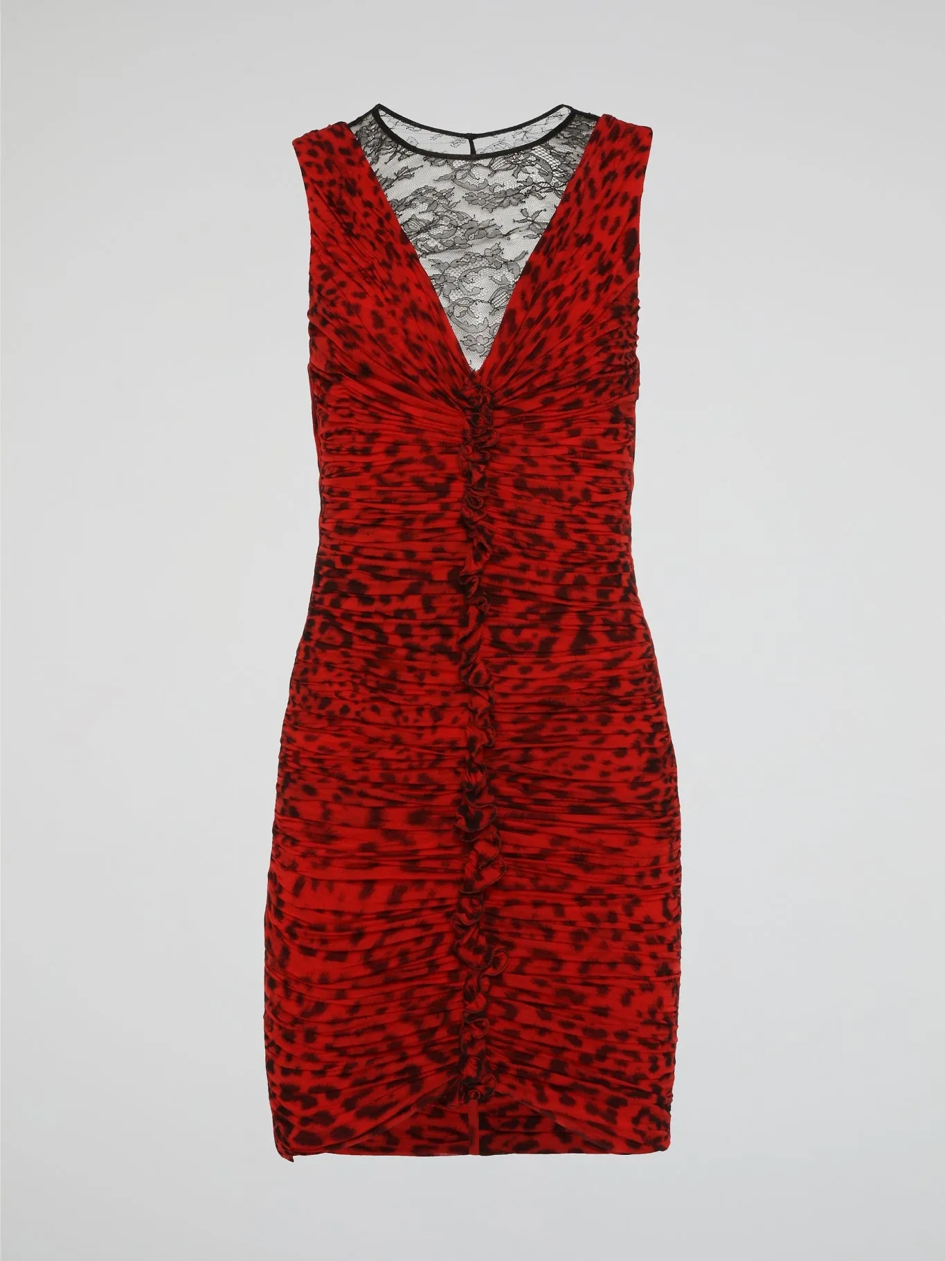 Red Leopard Print Ruched Dress