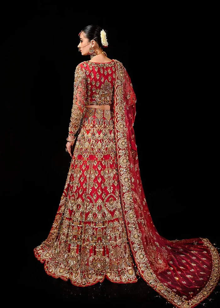 Red Pakistani Bridal Outfit in Lehenga Choli Style
