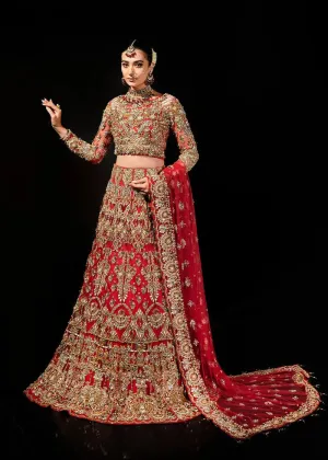Red Pakistani Bridal Outfit in Lehenga Choli Style