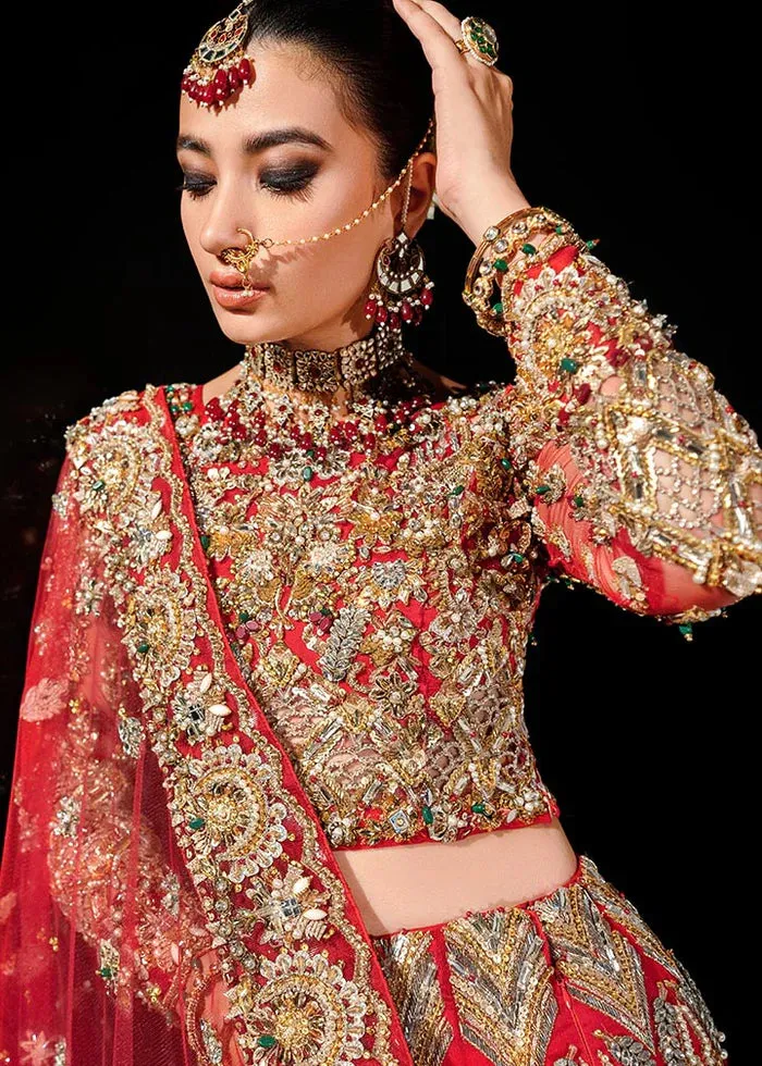 Red Pakistani Bridal Outfit in Lehenga Choli Style
