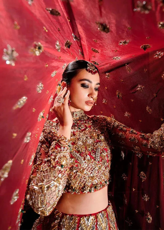 Red Pakistani Bridal Outfit in Lehenga Choli Style