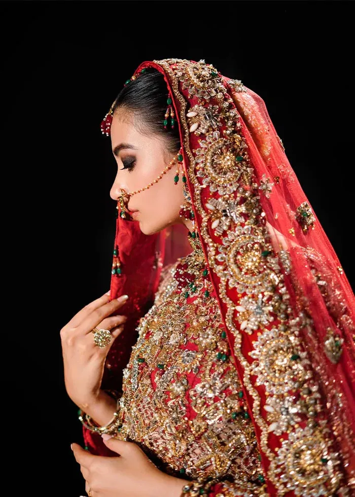 Red Pakistani Bridal Outfit in Lehenga Choli Style