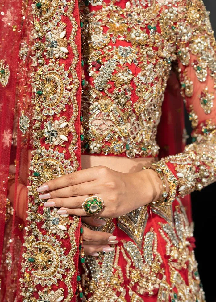 Red Pakistani Bridal Outfit in Lehenga Choli Style