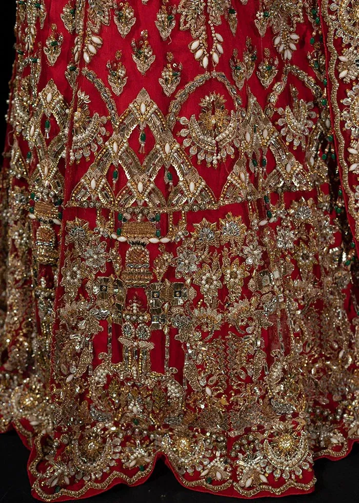 Red Pakistani Bridal Outfit in Lehenga Choli Style