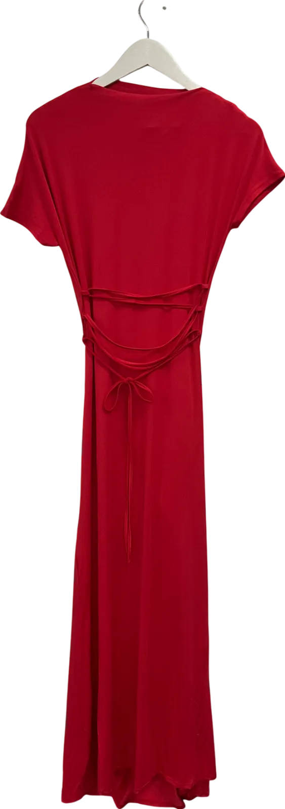 Red Ruched Cap Sleeve Maxi Dress UK L