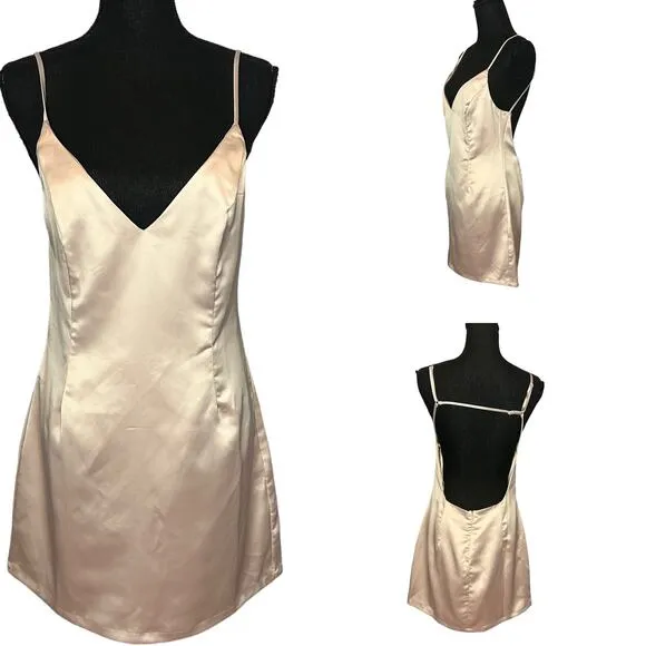 Revolve Superdown Nude Satin Mini Slip Dress MEDIUM Coquette Lingerie Nicole NEW